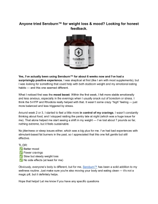 Anyone tried Seroburn™ for weight loss & mood