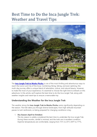 Best Time to Do the Inca Jungle Trek: Weather and Travel Tips