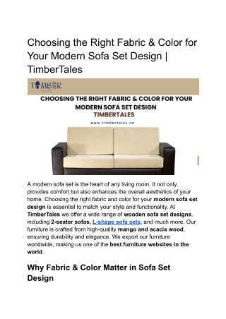 Choosing the Right Fabric & Color for Your Modern Sofa Set Design | TimberTales