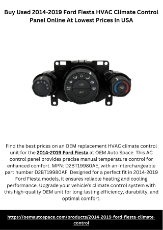 Buy Used 2014-2019 Ford Fiesta HVAC Climate Control Panel Online At Lowest Prices In USA