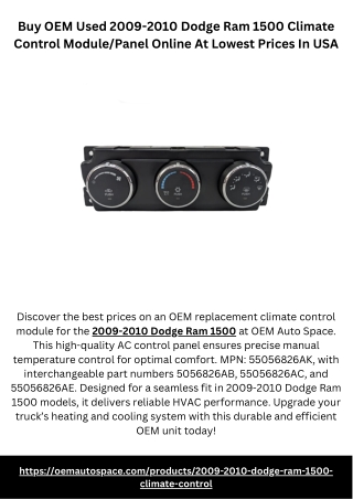 Buy OEM Used 2009-2010 Dodge Ram 1500 Climate Control ModulePanel Online At Lowest Prices In USA