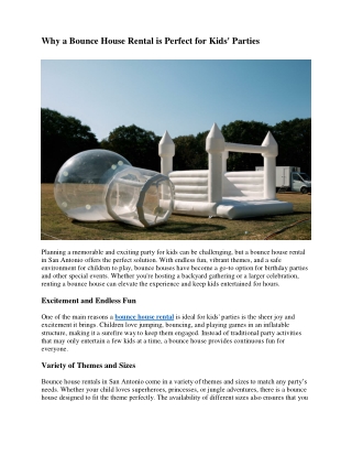 Why a Bounce House Rental is Perfect for Kids' Parties