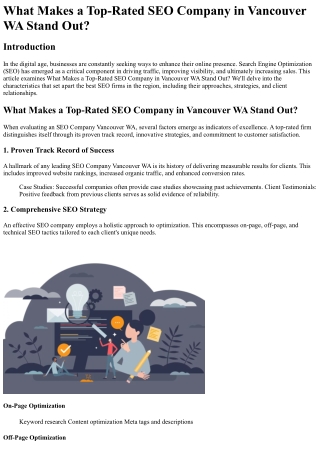 What Makes a Top-Rated SEO Company in Vancouver WA Stand Out