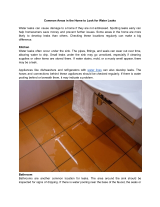Common Areas in the Home to Look for Water Leaks