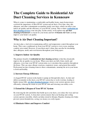 residential air duct cleaning services