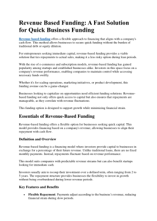 Revenue Based Funding A Fast Solution for Quick Business Funding