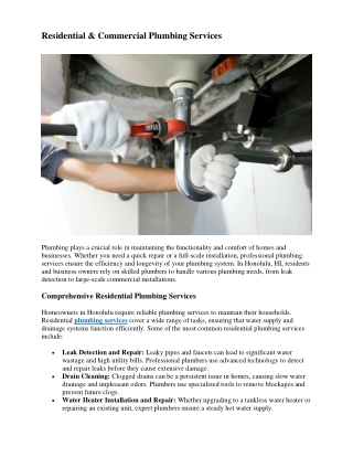 Residential & Commercial Plumbing Services