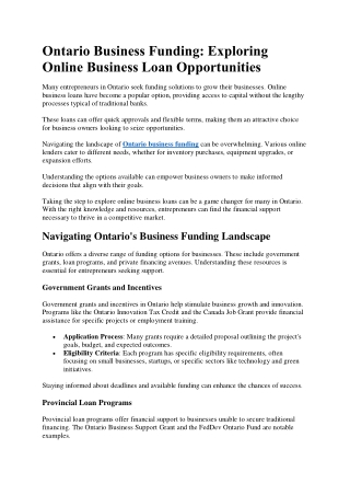 Ontario Business Funding Exploring Online Business Loan Opportunities