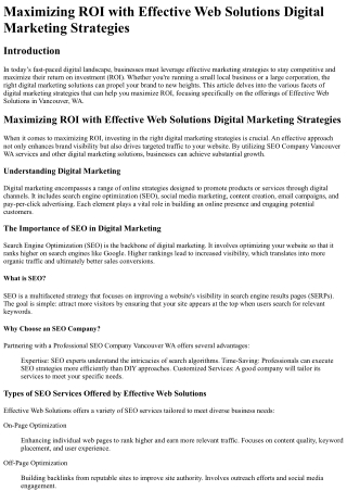 Maximizing ROI with Effective Web Solutions Digital Marketing Strategies