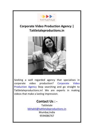 Corporate Video Production Agency  Tattletaleproductions.in