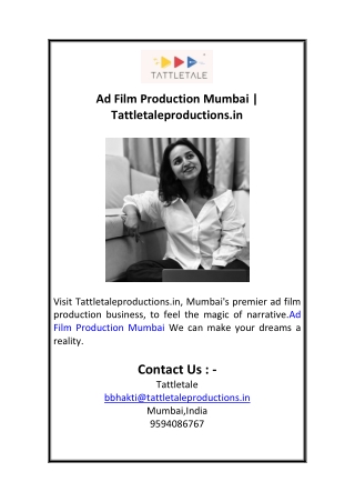 Ad Film Production Mumbai  Tattletaleproductions.in