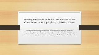 Ensuring Safety and Continuity: Owl Power Solutions’ Commitment to Backup Lighti