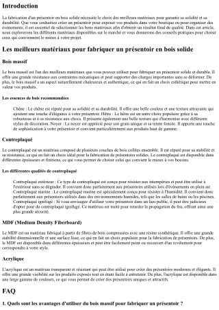 Les meilleurs matériaux pour fabriquer un présentoir en bois solide