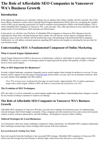 The Role of Affordable SEO Companies in Vancouver WA's Business Growth