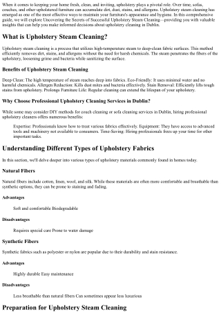 Uncovering the Secrets of Successful Upholstery Steam Cleaning