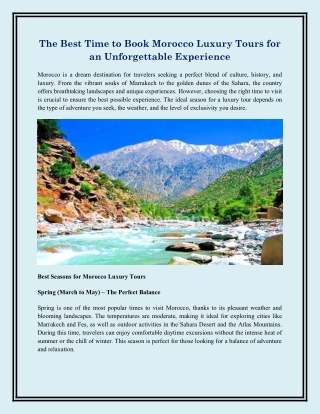The Best Time to Book Morocco Luxury Tours for an Unforgettable Experience