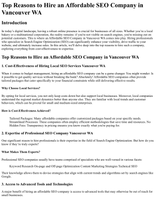 Top Reasons to Hire an Affordable SEO Company in Vancouver WA