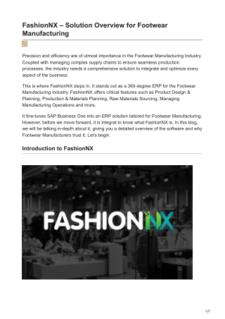 FashionNx - Solution Overview for Footwear Manufacturing