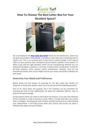 How To Choose The Best Letter Box For Your Resident Space?