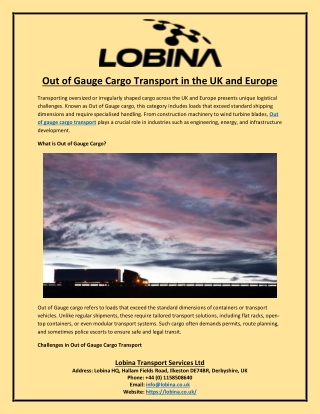 Out of Gauge Cargo Transport in the UK and Europe