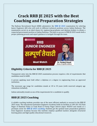 Crack RRB JE 2025 with the Best Coaching and Preparation Strategies