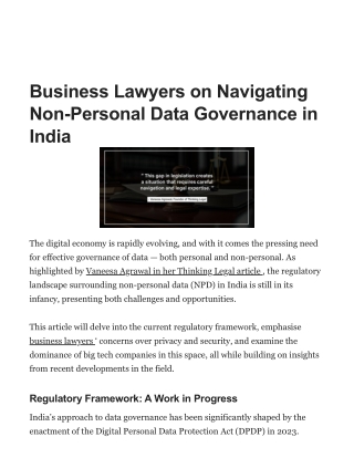Business Lawyers on Navigating Non-Personal Data Governance in India