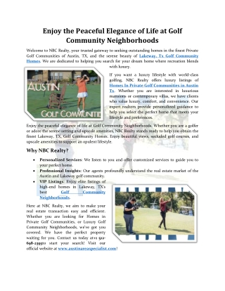 Enjoy the Peaceful Elegance of Life at Golf Community Neighborhoods