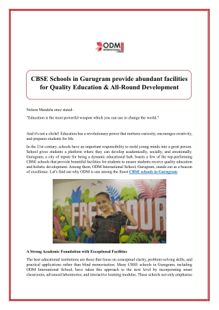 CBSE Schools in Gurugram provide abundant facilities for Quality Education & All-Round Development