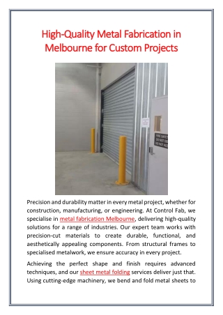 High-Quality Metal Fabrication in Melbourne for Custom