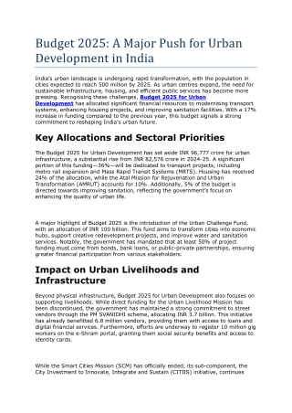 Budget 2025: A Major Push for Urban Development in India