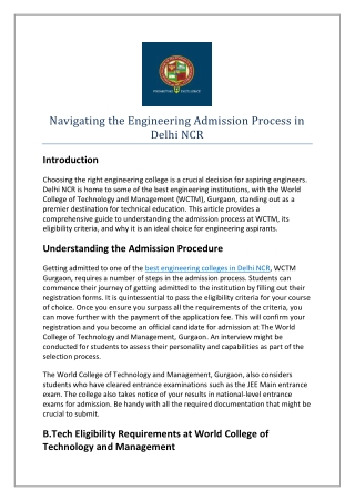 Navigating the Engineering Admission Process in Delhi NCR