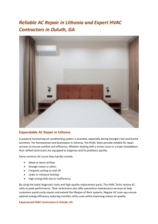 Reliable AC Repair in Lithonia and Expert HVAC Contractors in Duluth, GA