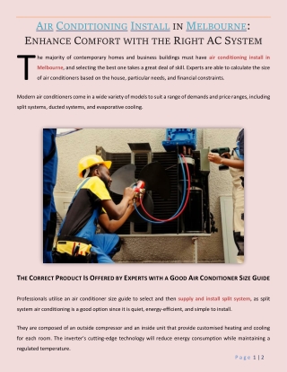 Air Conditioning Install in Melbourne - Enhance Comfort with the Right AC System