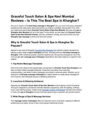Graceful Touch Salon & Spa Navi Mumbai Reviews – Is This The Best Spa in Khargha
