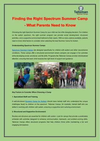 Finding the Right Spectrum Summer Camp - What Parents Need to Know