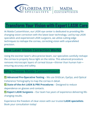 The Precision of LASIK Surgery at Maida CustomVision’s LASIK Eye Center