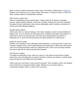 Stylish Cotton Suits for Women – Comfort & Elegance Combined