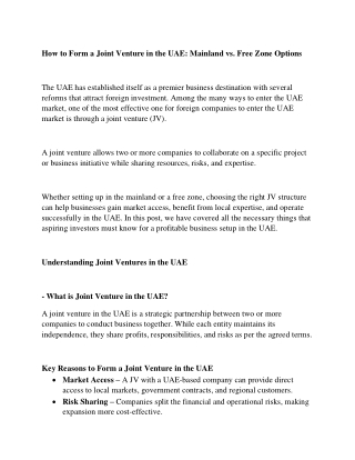 How to Form a Joint Venture in the UAE Mainland vs