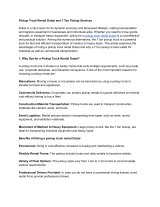 Pickup Truck Rental Dubai and 7 Ton Pickup Services