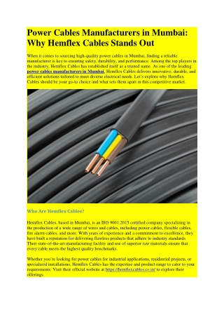 Power Cables Manufacturers in Mumbai