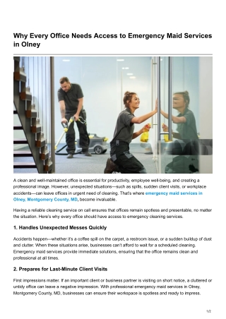 Why Every Office Needs Access to Emergency Maid Services in Olney