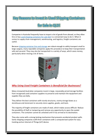 Key Reasons to Invest in Used Shipping Containers for Sale in QLD