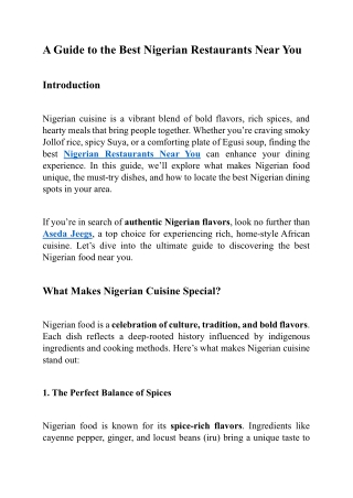 A Guide to the Best Nigerian Restaurants Near You