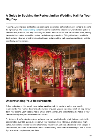 A Guide to Booking the Perfect Indian Wedding Hall for Your Big Day