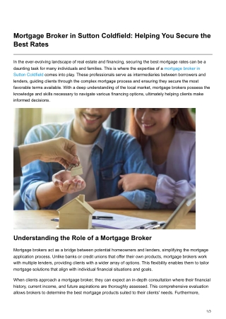 Mortgage Broker in Sutton Coldfield Helping You Secure the Best Rates