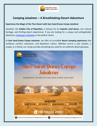 Camping Jaisalmer – A Breathtaking Desert Adventure