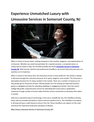 Premier Limousine Service in Somerset County, NJ | NJ Lux Ride
