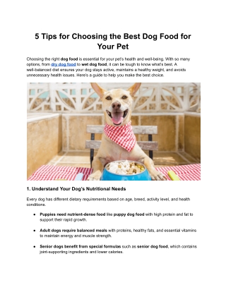 5 Tips for Choosing the Best Dog Food for Your Pet