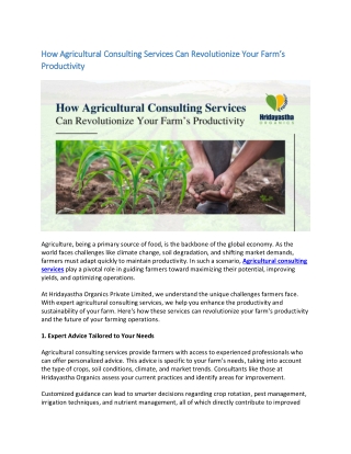 How Agricultural Consulting Services Can Revolutionize Your Farm’s Productivity
