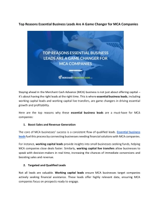 Top Reasons Essential Business Leads Are A Game Changer for MCA Companies